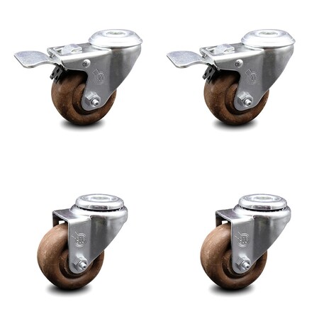 Service Caster 3.5 Inch High Temp Glass Filled Nylon Bolt Hole Caster Set with Total Lock Brake SCC-BHTTL20S3514-GFNSHT-2-S-2